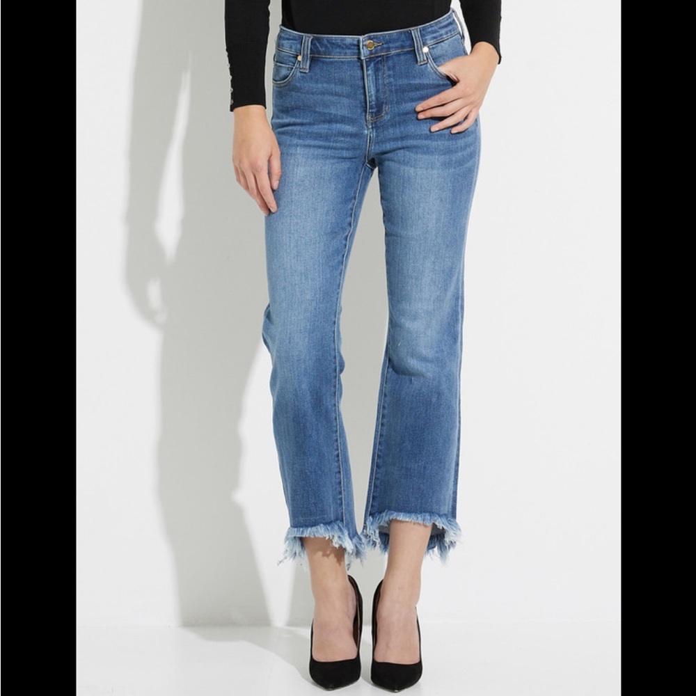 Liverpool Women’s Cropped Frayed Hem Blue Jeans